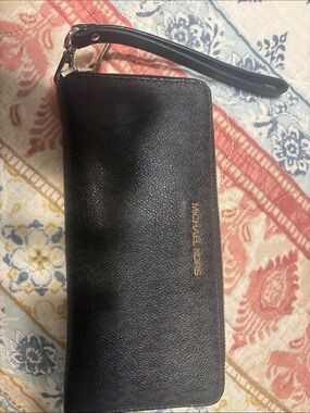 Michael Kors Black Leather Wristlet with Gold Logo